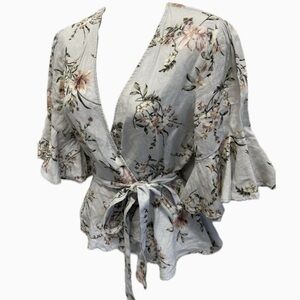 Zara Floral Wrap Top with Ruffle Sleeves